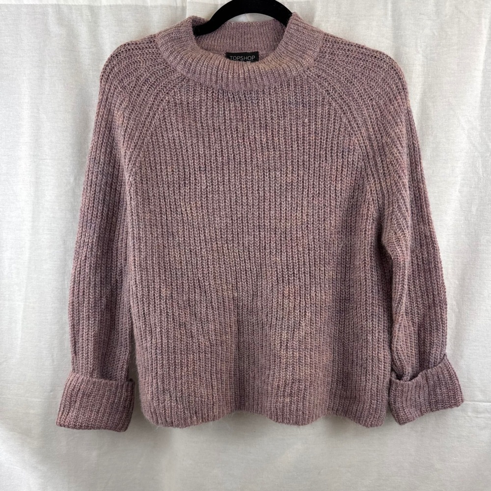 TOPSHOP Knit Sweater Mock Neck Raglan Sleeve Alpaca Wool Blend Women's Size US 2